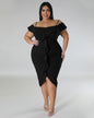 Plus Size Solid Color Off Neck Midi Dress L Black 
