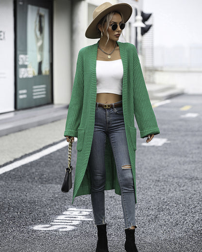 Solid Color Knitted Pocket Coat   