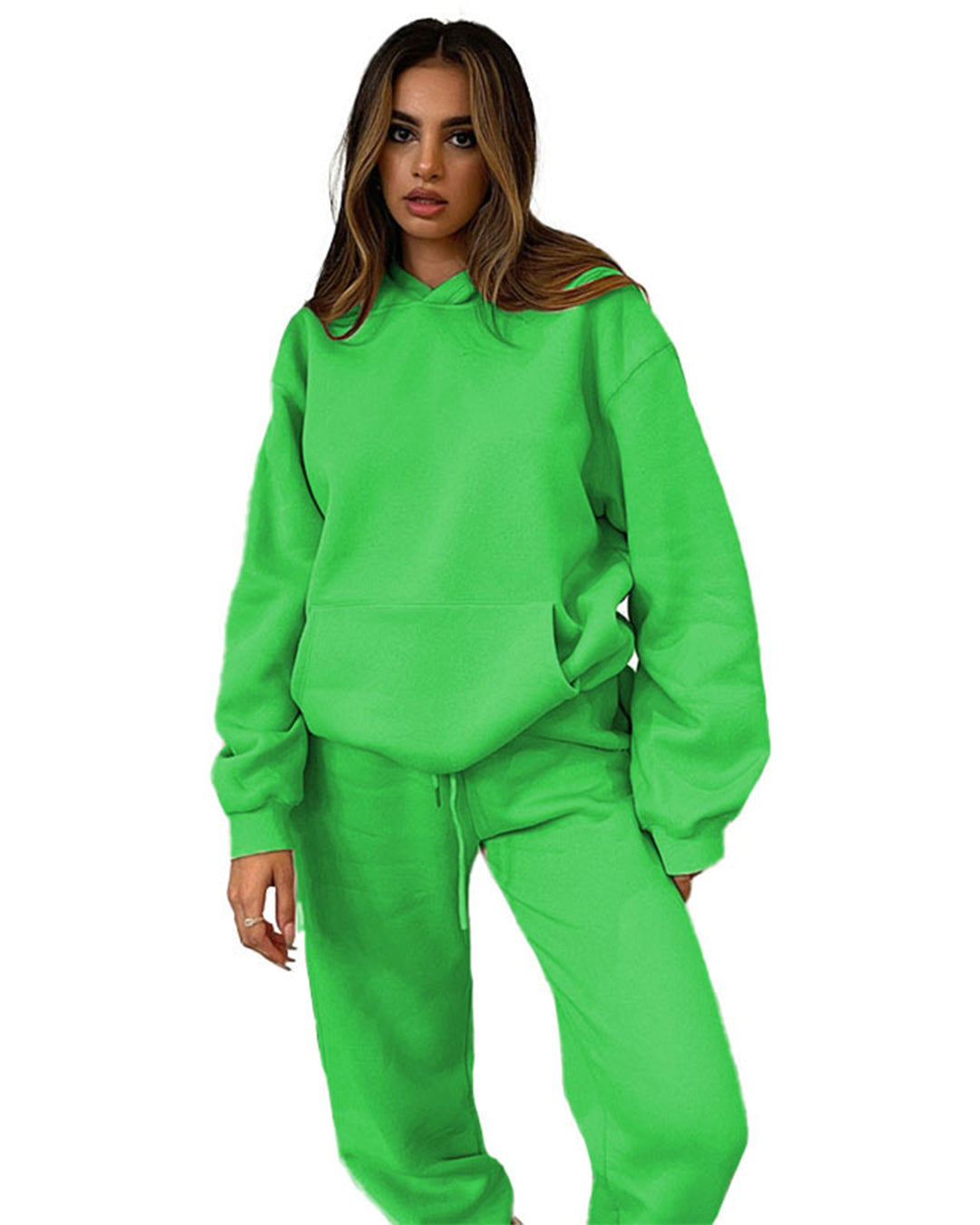 Round Neck Sweater & Skinny Trousers Set S Green 