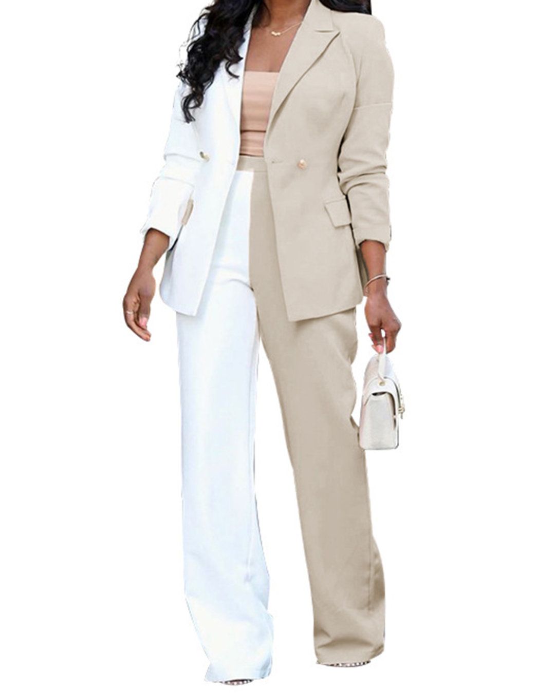 Multicolor Long Sleeve Top & Casual Trousers Set S Khaki 