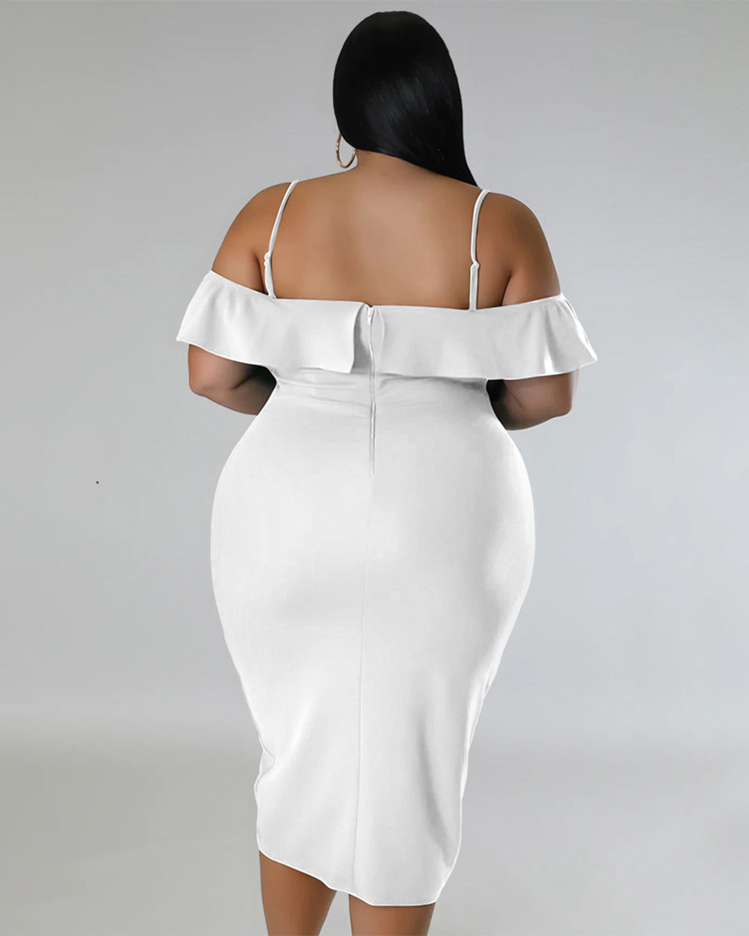 Plus Size Solid Color Off Neck Midi Dress   