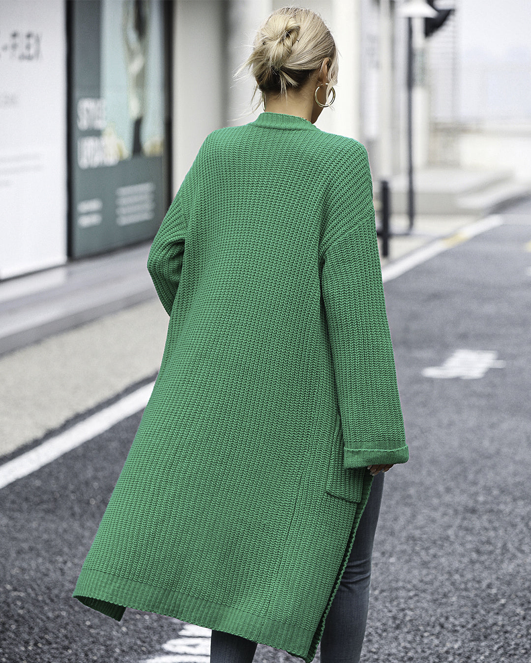 Solid Color Knitted Pocket Coat   