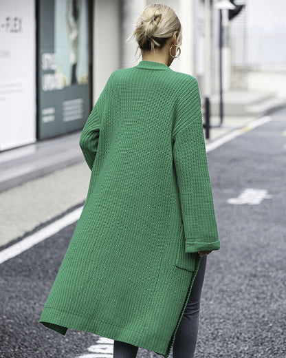 Solid Color Knitted Pocket Coat   