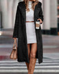 Solid Color Long Sleeve Woolen Coat S Black 