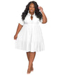 Plus Size Polo Collar Short Sleeved Shirt Dress XL White 