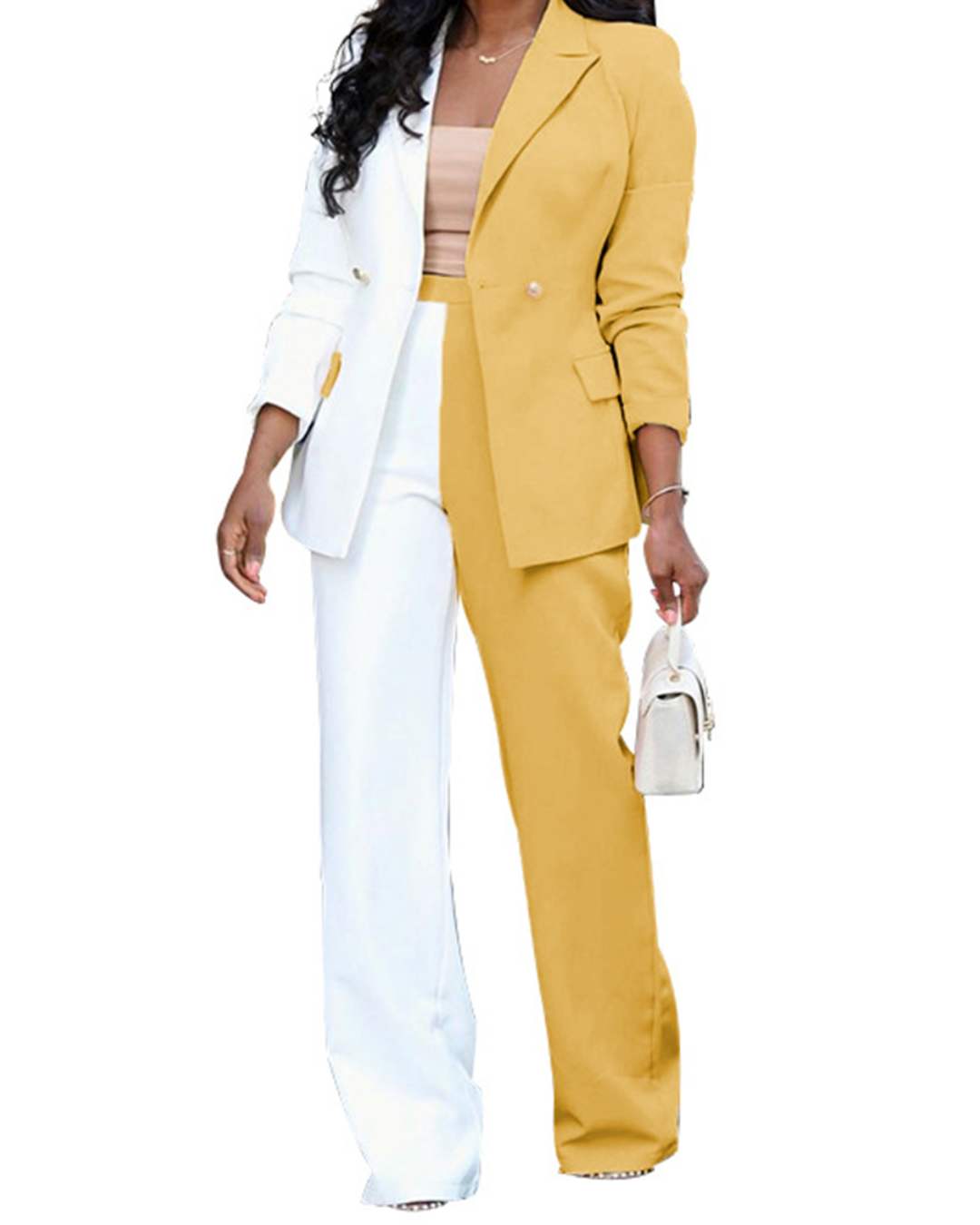 Multicolor Long Sleeve Top & Casual Trousers Set S Yellow 