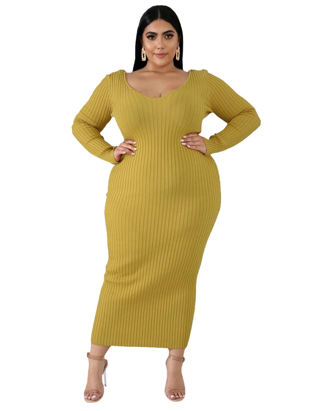 Plus Size Solid Color Knitted Dress   