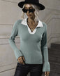 Pullover Bell Sleeve Collared Sweater S Green 