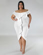 Plus Size Solid Color Off Neck Midi Dress L White 