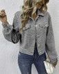 Collared Single Breasted Houndstooth Jacquard Coat S Black 