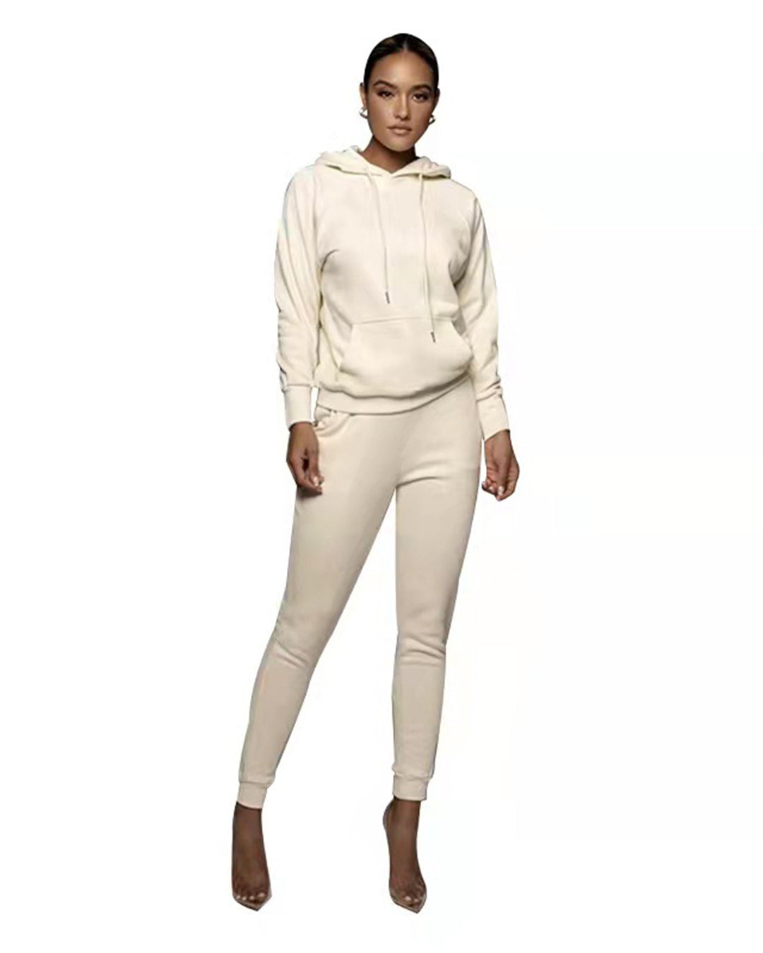 Hooded Pullover Trousers & Long Sleeve Sweater Set Yellow XS 