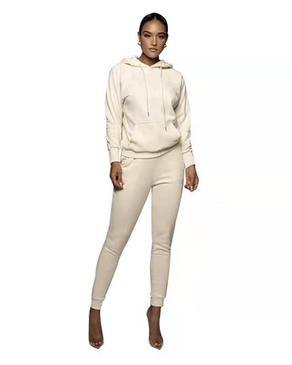Hooded Pullover Trousers & Long Sleeve Sweater Set Yellow XS 
