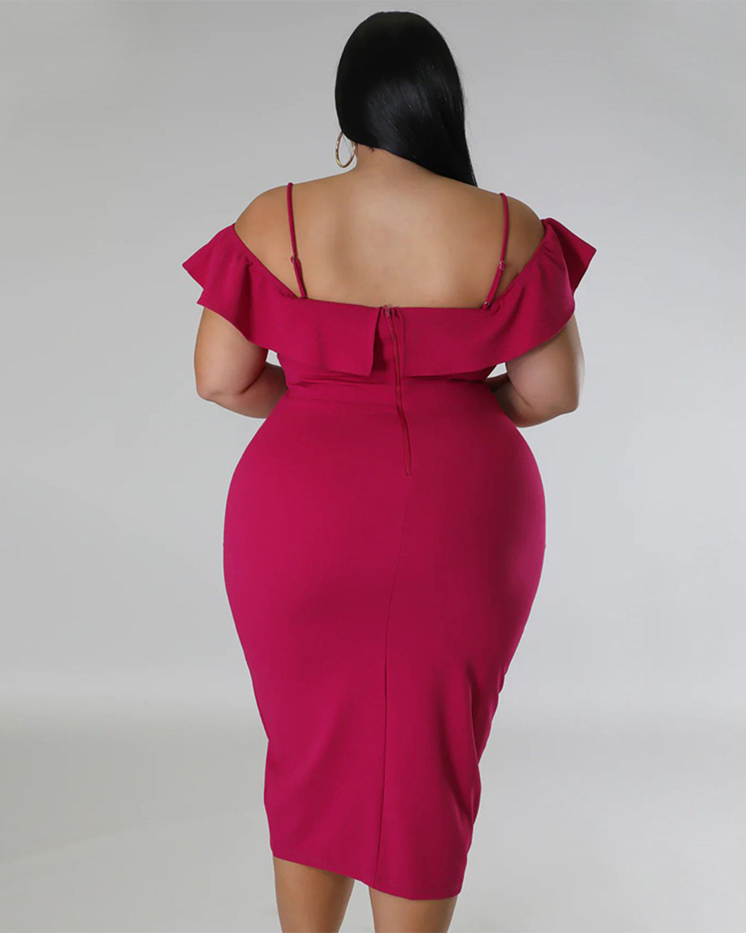 Plus Size Solid Color Off Neck Midi Dress   