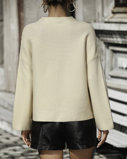 Pullover Loose Fitting Solid Color Sweater   