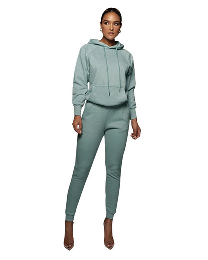 Hooded Pullover Trousers & Long Sleeve Sweater Set Blue XS 