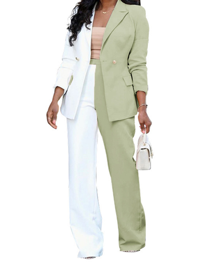 Multicolor Long Sleeve Top & Casual Trousers Set S Light Green 