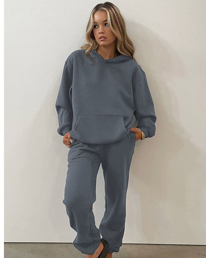 Round Neck Sweater & Skinny Trousers Set S Dark Gray 