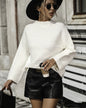 Pullover Loose Fitting Solid Color Sweater S White 