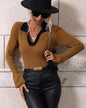 Pullover Bell Sleeve Collared Sweater S Brown 