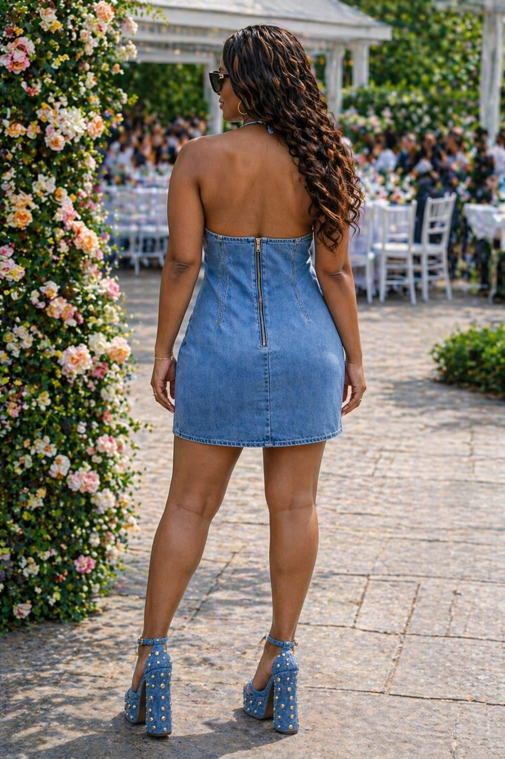 Indigo Allure Halter Mini Dress