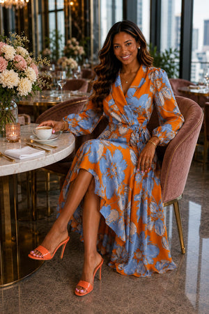 Azure Sunset Wrap Dress
