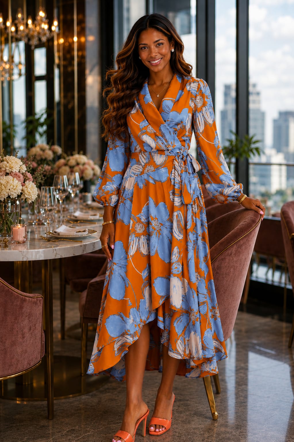 Azure Sunset Wrap Dress S