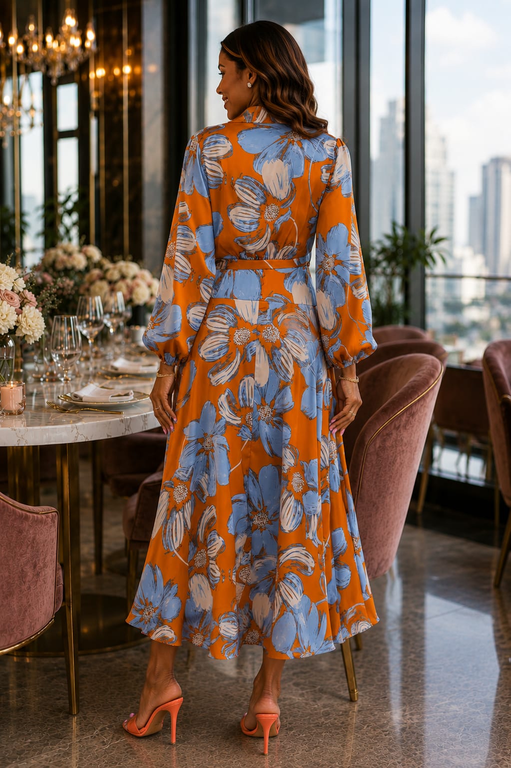Azure Sunset Wrap Dress
