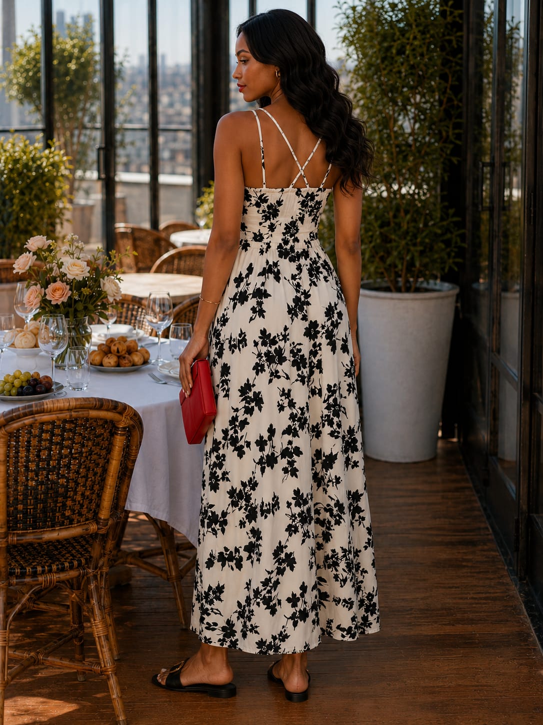 Ivory Noir Bloom Maxi Dress
