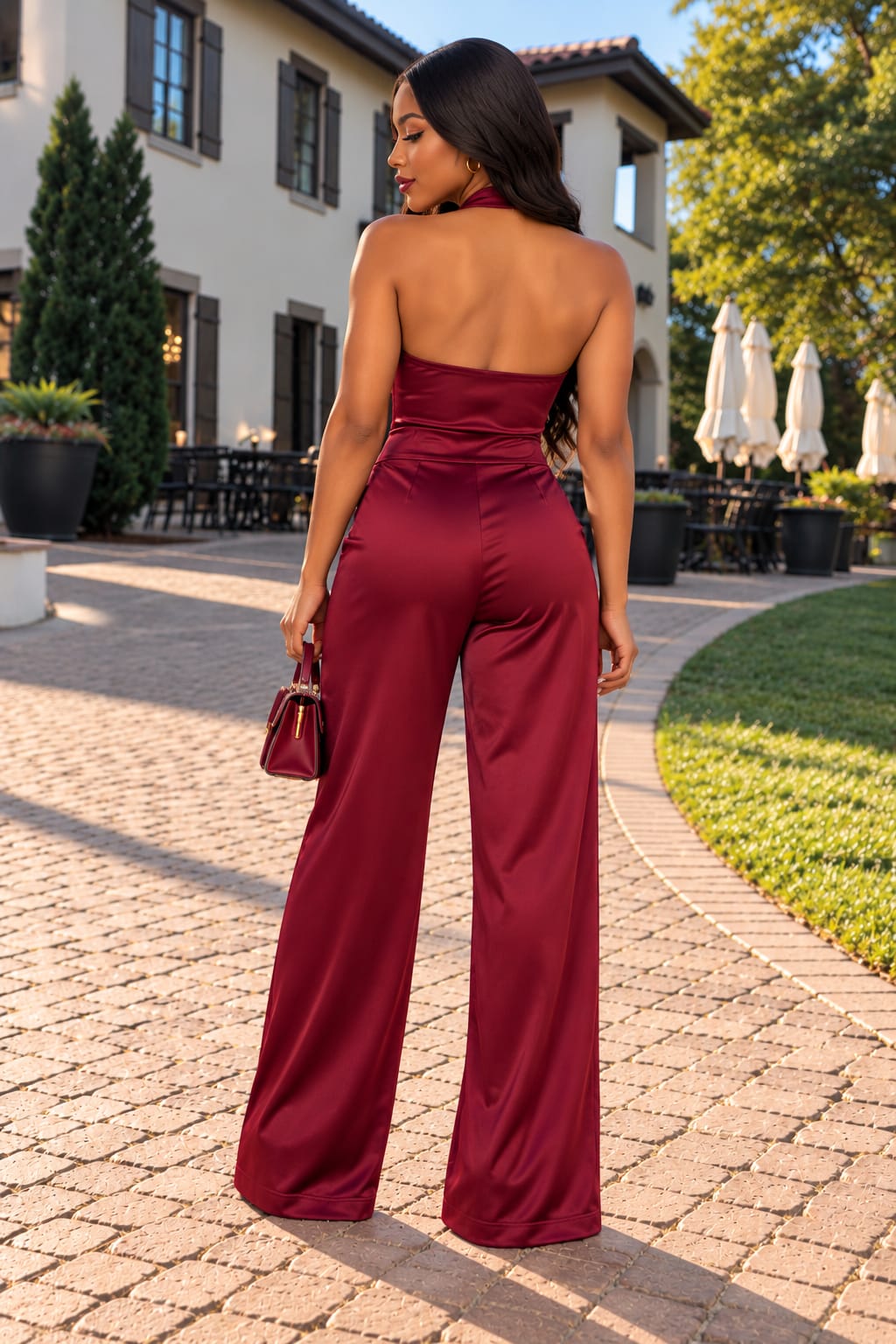 Allure Halter Satin Wide-Leg Pant Set