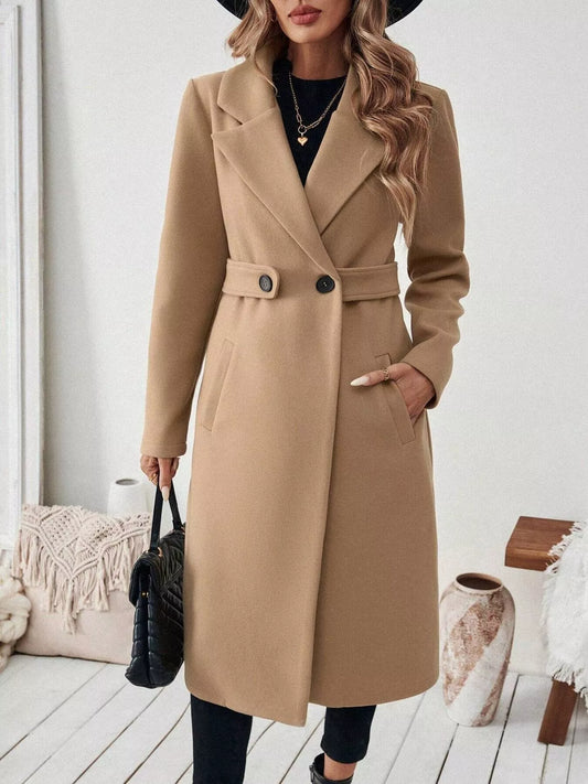 One Button Wool Blend Overcoat Camel S