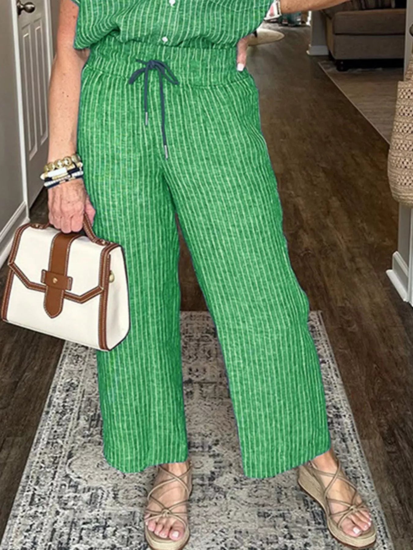 Striped Button-Up Shirt With Wide Leg Pants