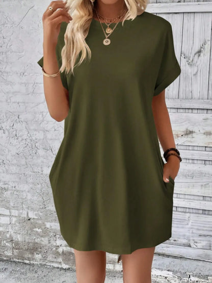 Short Sleeve Mini Tee Dress with Pockets