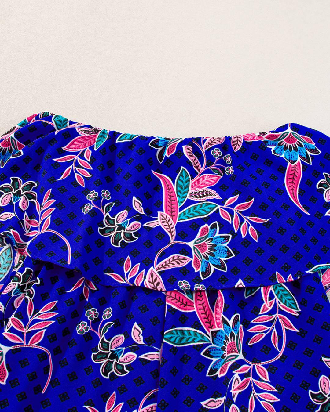 Blue Tropical Print Ruffled Jumpsuit   