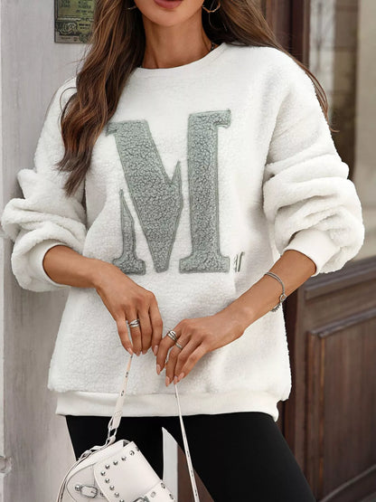 Letter Round Neck Fleece Sweatshirt