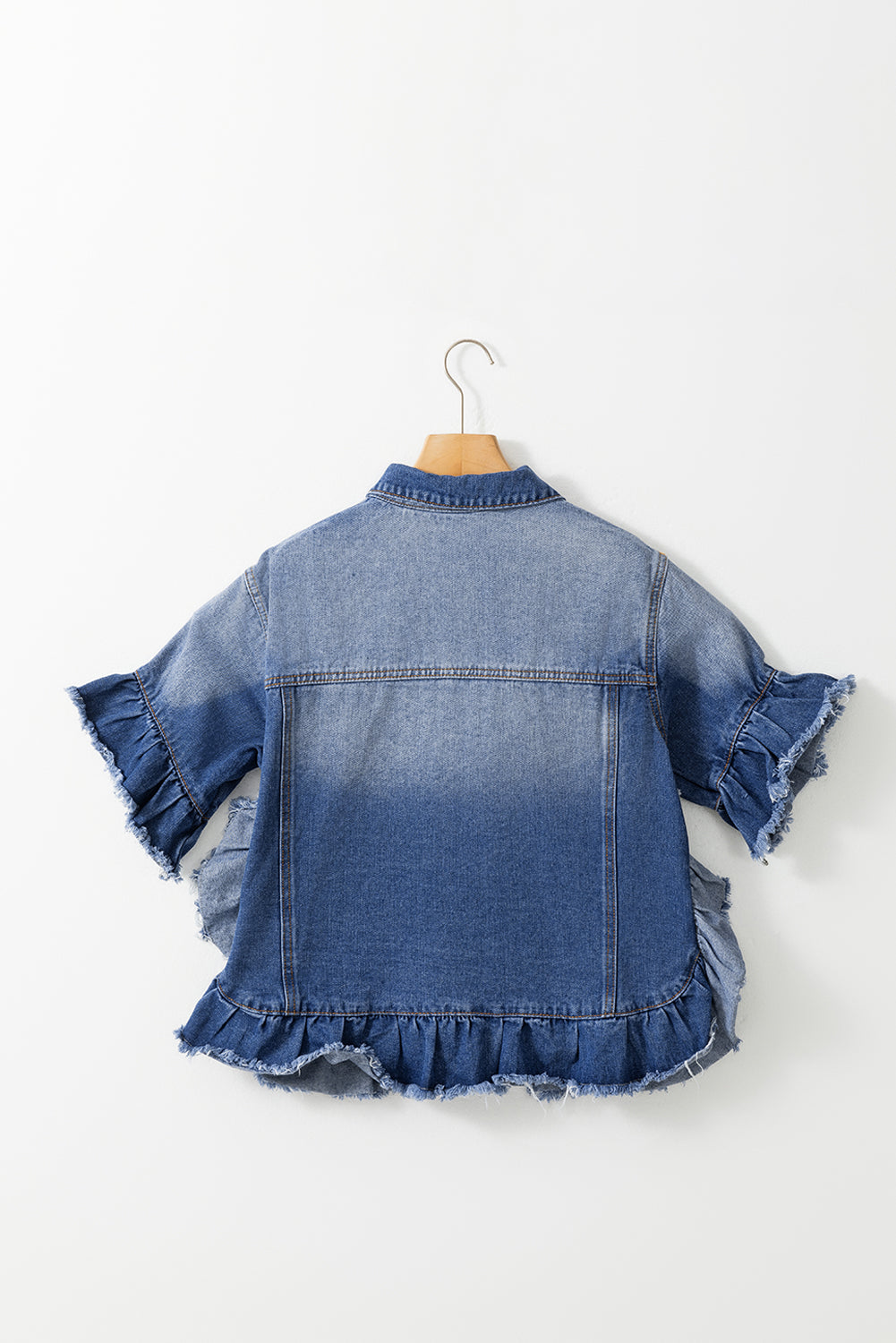 Raw Edge Ruffled Denim Jacket   