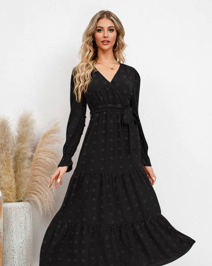 Swiss Dot Tied Surplice Dress Black S 