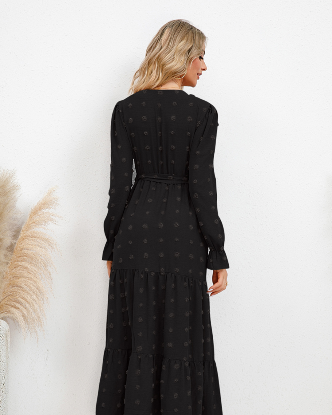 Swiss Dot Tied Surplice Dress   