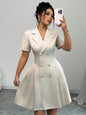 Double-Breasted Short Sleeve Dress Apricot S