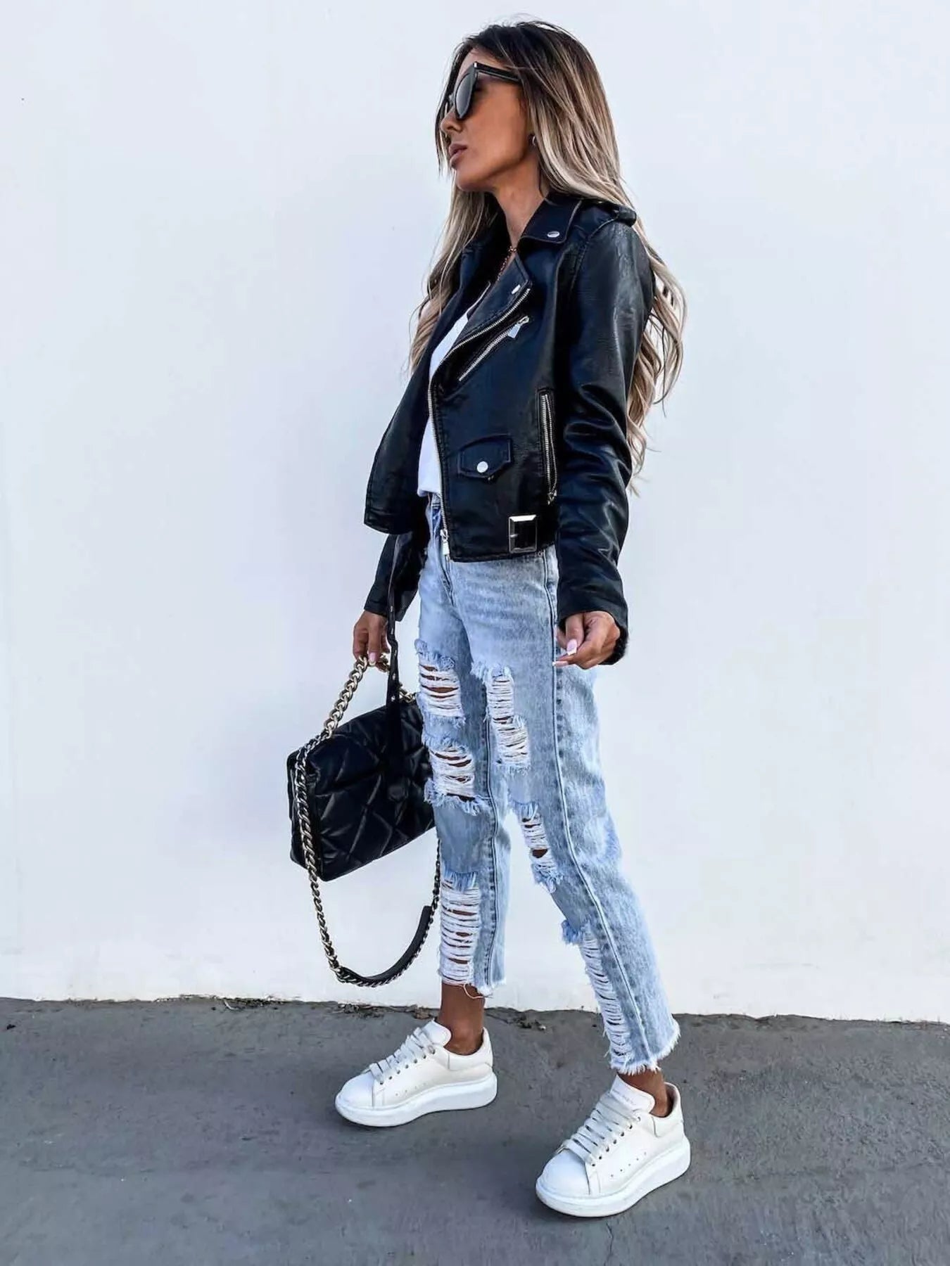Full Size Zip Up Leather Jacket