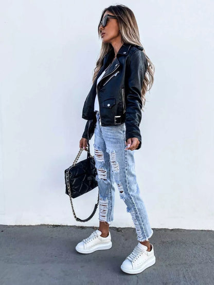 Full Size Zip Up Leather Jacket