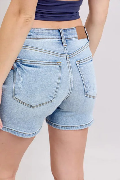 Judy Blue Mid Rise Washed Denim Shorts Plus Size