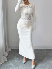Lace Panel Ruched Bodycon Maxi Dress