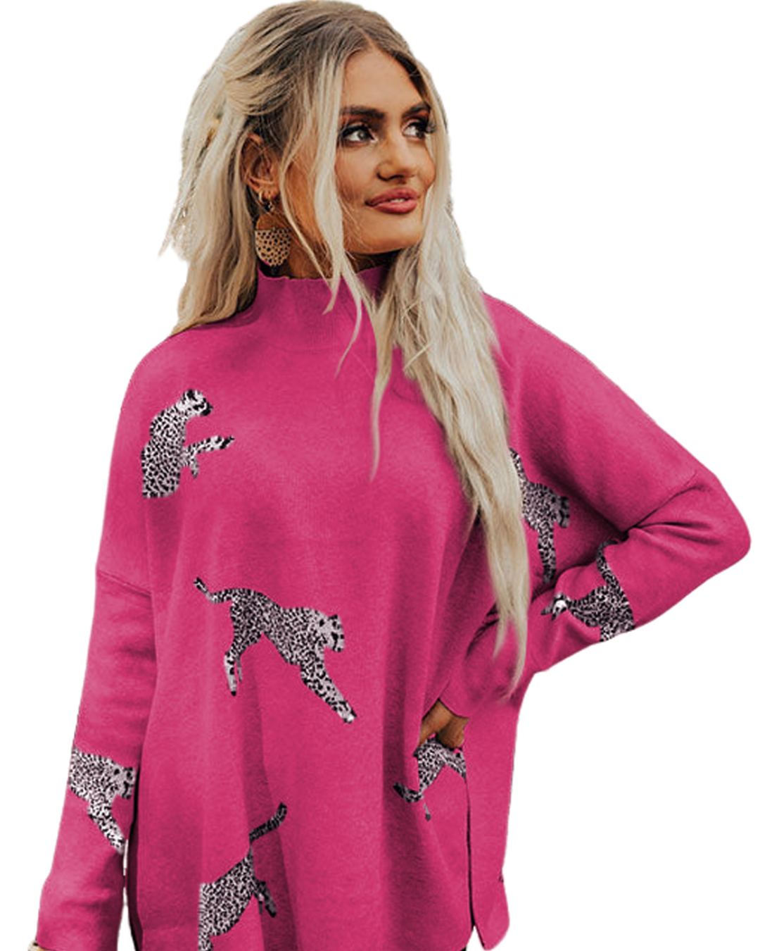 Cheetah Print High Neck Sweater   