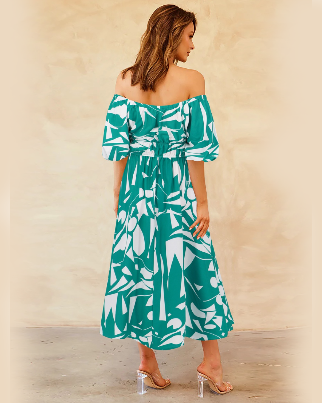 Printed Off-Shoulder Balloon Sleeve Dress   