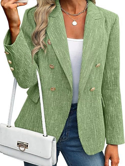 Double-Breasted Lapel Collar Blazer Green S