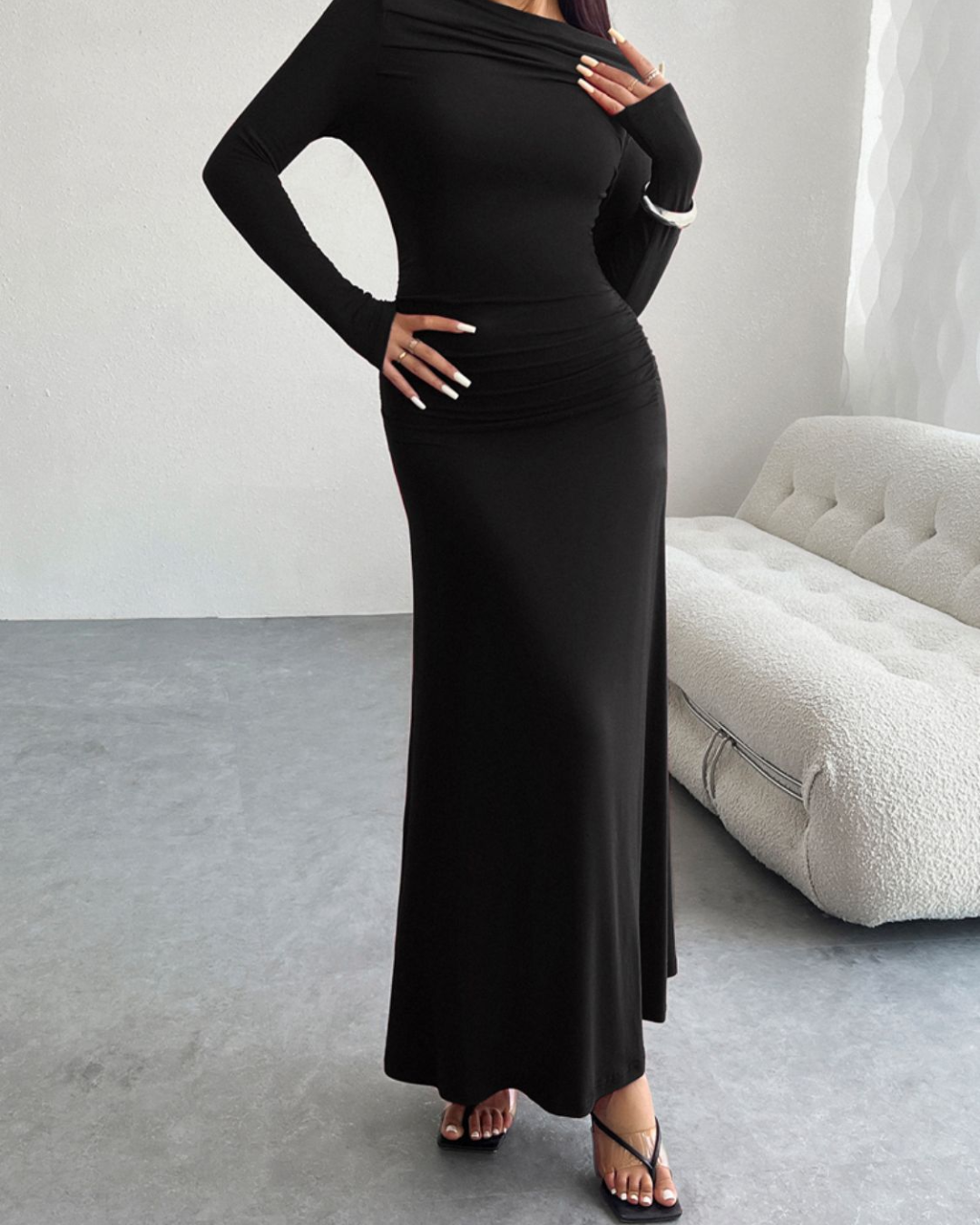 Ruched Long Sleeve Maxi Dress   