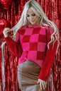 Multicolor Checkered Pattern Heart Detail Textured Sweater Multicolor S