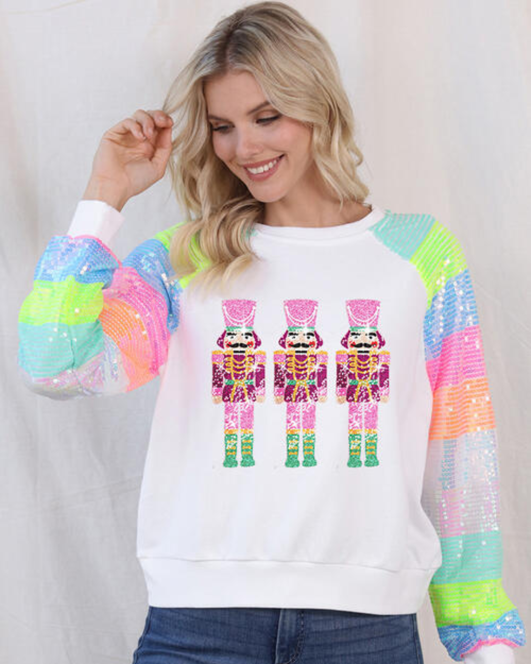 Nutcracker Sequin Long Sleeve Sweatshirt White S 