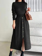 Slit Front Mock Neck Long Sleeve Knit Dress Black S