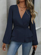 Surplice Balloon Sleeve Blouse Navy Blue S